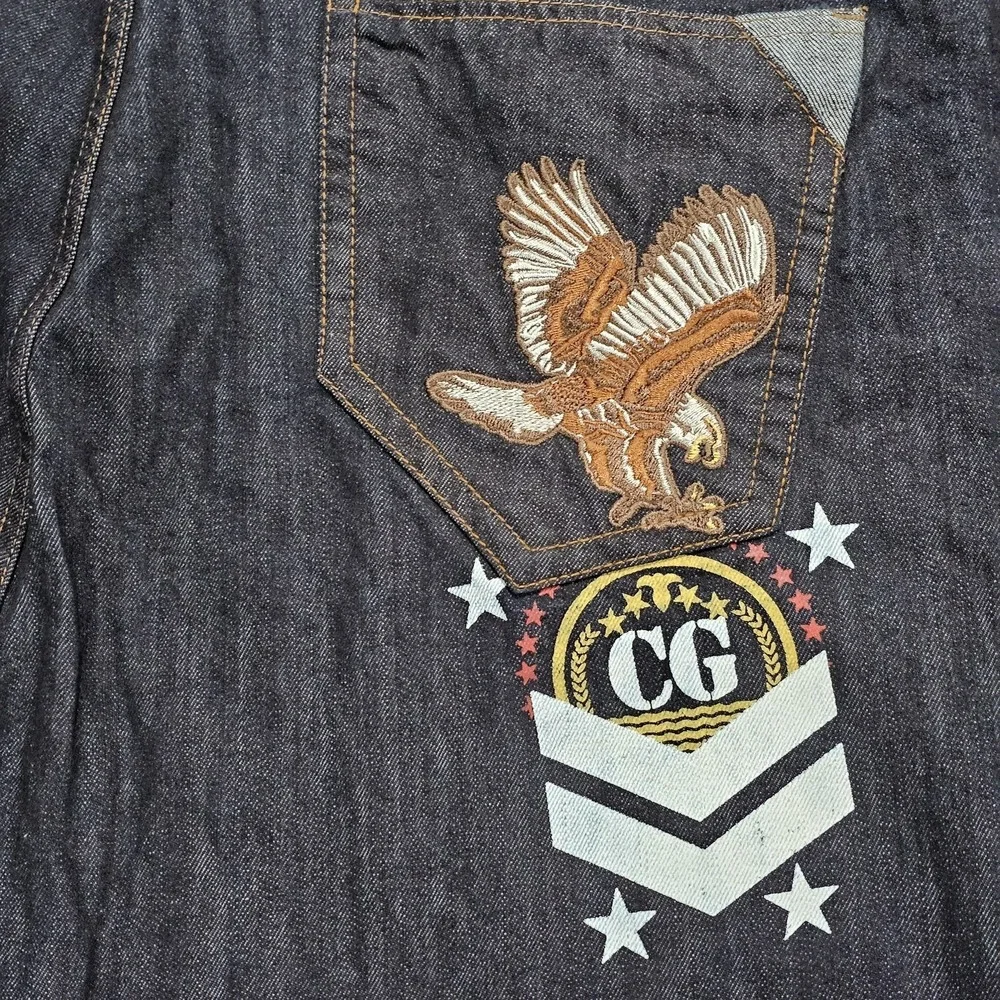COOGI Men's Jeans W44 L34 Dark Wash Denim Relaxed Fit Embroidered Patch Flag Y2K